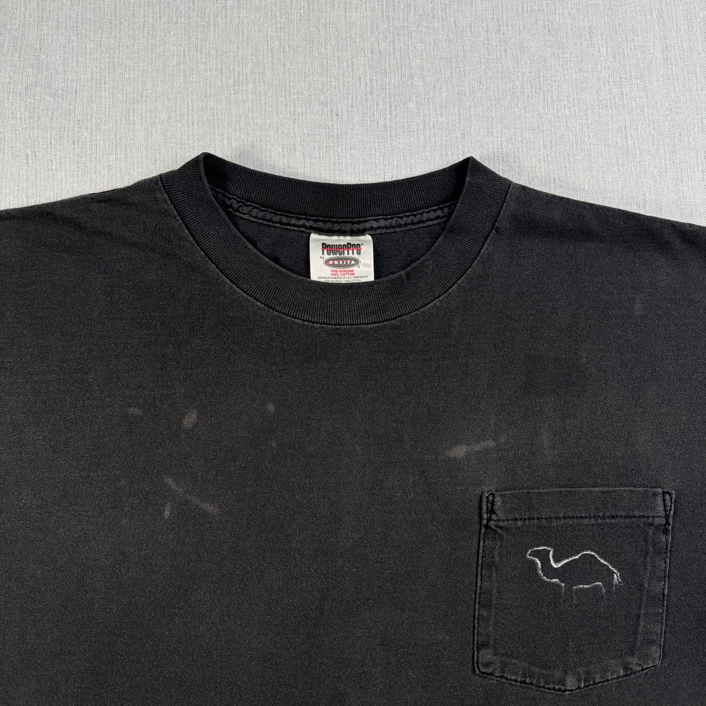 90s CAMEL ポケットT Tシャツ ポケT フェード 黒 オニータ XL キャメル タバコ 企業T ラクダ シングルステッチ co-u-2505-029