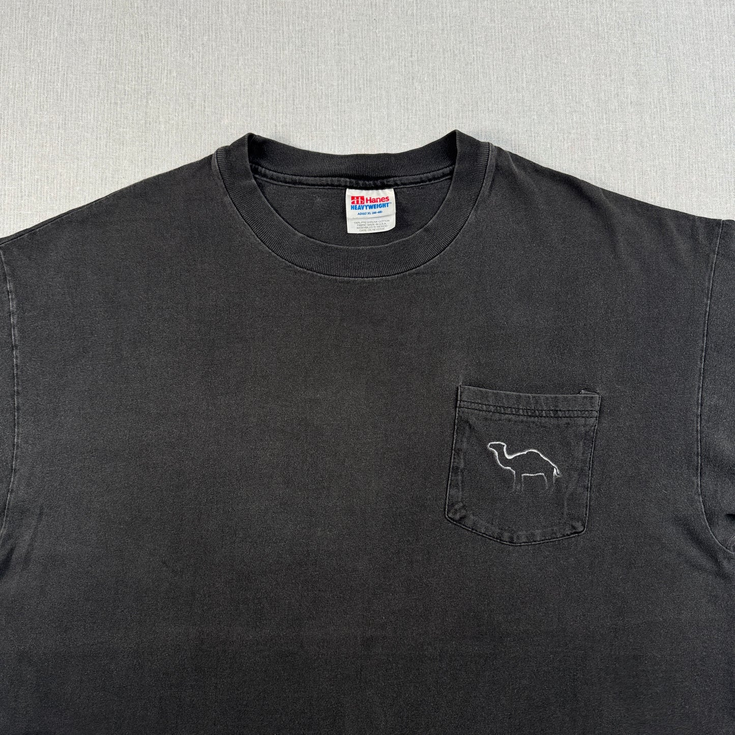 90s CAMEL ポケットT Tシャツ ポケT フェード 黒 HANES XL キャメル タバコ 企業T ラクダ co-u-2505-036