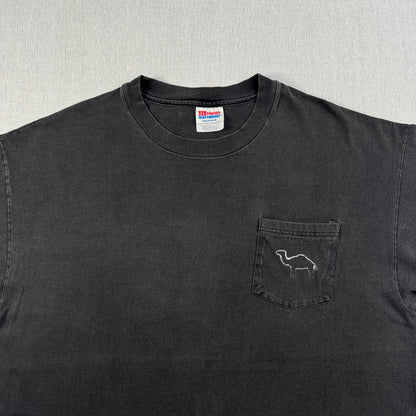 90s CAMEL ポケットT Tシャツ ポケT フェード 黒 HANES XL キャメル タバコ 企業T ラクダ co-u-2505-036