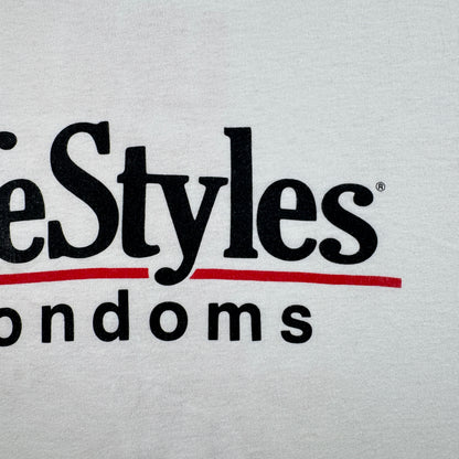 90s 企業T エロT コンドーム プロモT USA製 lifestyles condoms 白 XL Tシャツ co-x-2505-012