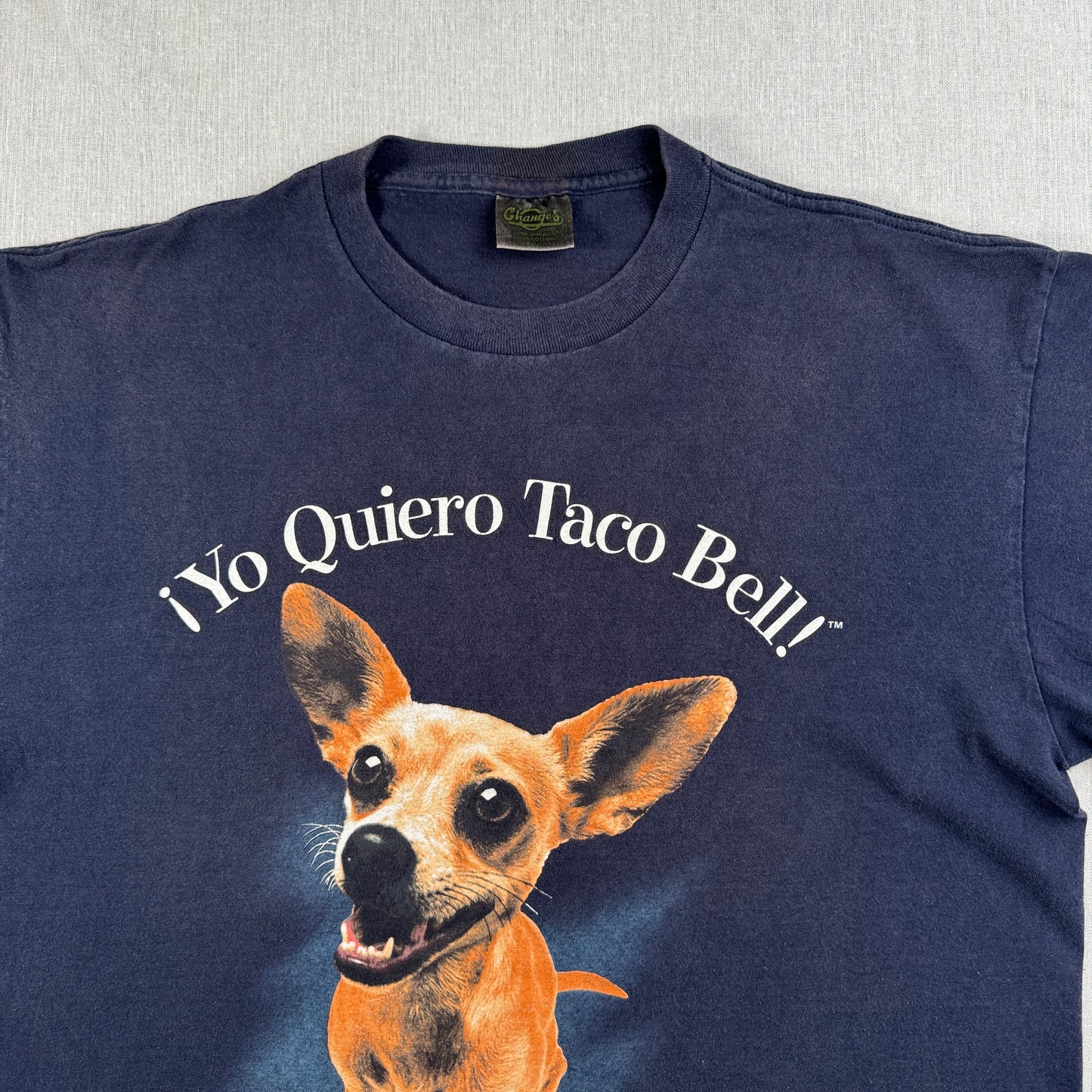 90s タコベル TACOBELL タコス プロモT 企業T Tシャツ USA製 犬 チワワ ネイビー L 1998 changes シングルステッチ co-x-2505-015