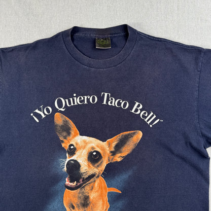 90s タコベル TACOBELL タコス プロモT 企業T Tシャツ USA製 犬 チワワ ネイビー L 1998 changes シングルステッチ co-x-2505-015