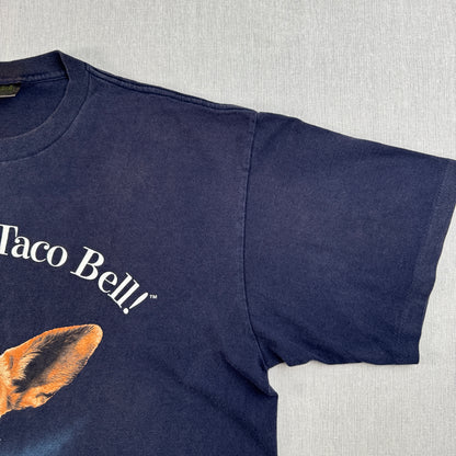 90s タコベル TACOBELL タコス プロモT 企業T Tシャツ USA製 犬 チワワ ネイビー L 1998 changes シングルステッチ co-x-2505-015