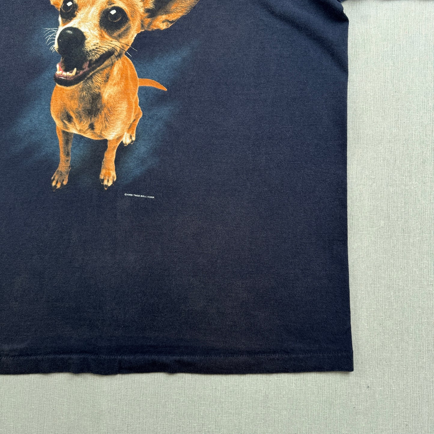 90s タコベル TACOBELL タコス プロモT 企業T Tシャツ USA製 犬 チワワ ネイビー L 1998 changes シングルステッチ co-x-2505-015