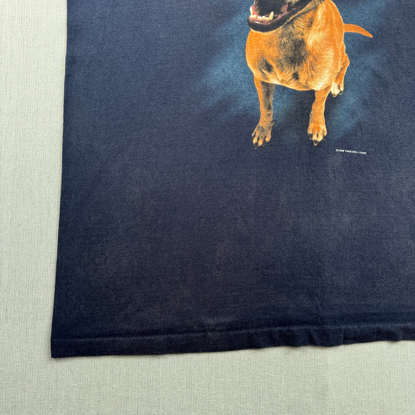 90s タコベル TACOBELL タコス プロモT 企業T Tシャツ USA製 犬 チワワ ネイビー L 1998 changes シングルステッチ co-x-2505-015