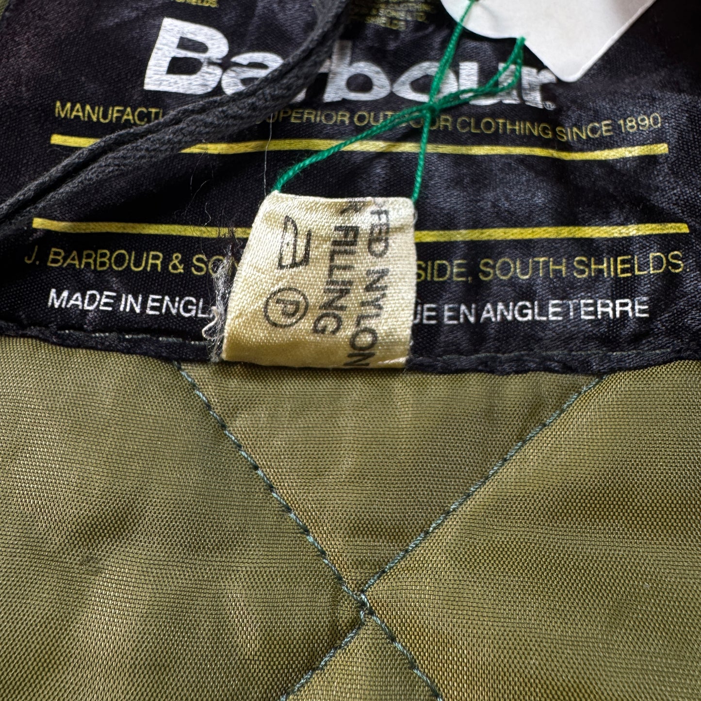 90s Barbour バブアー キルティングベスト オリーブグリーン イングランド製 XL ja-u-2505-020