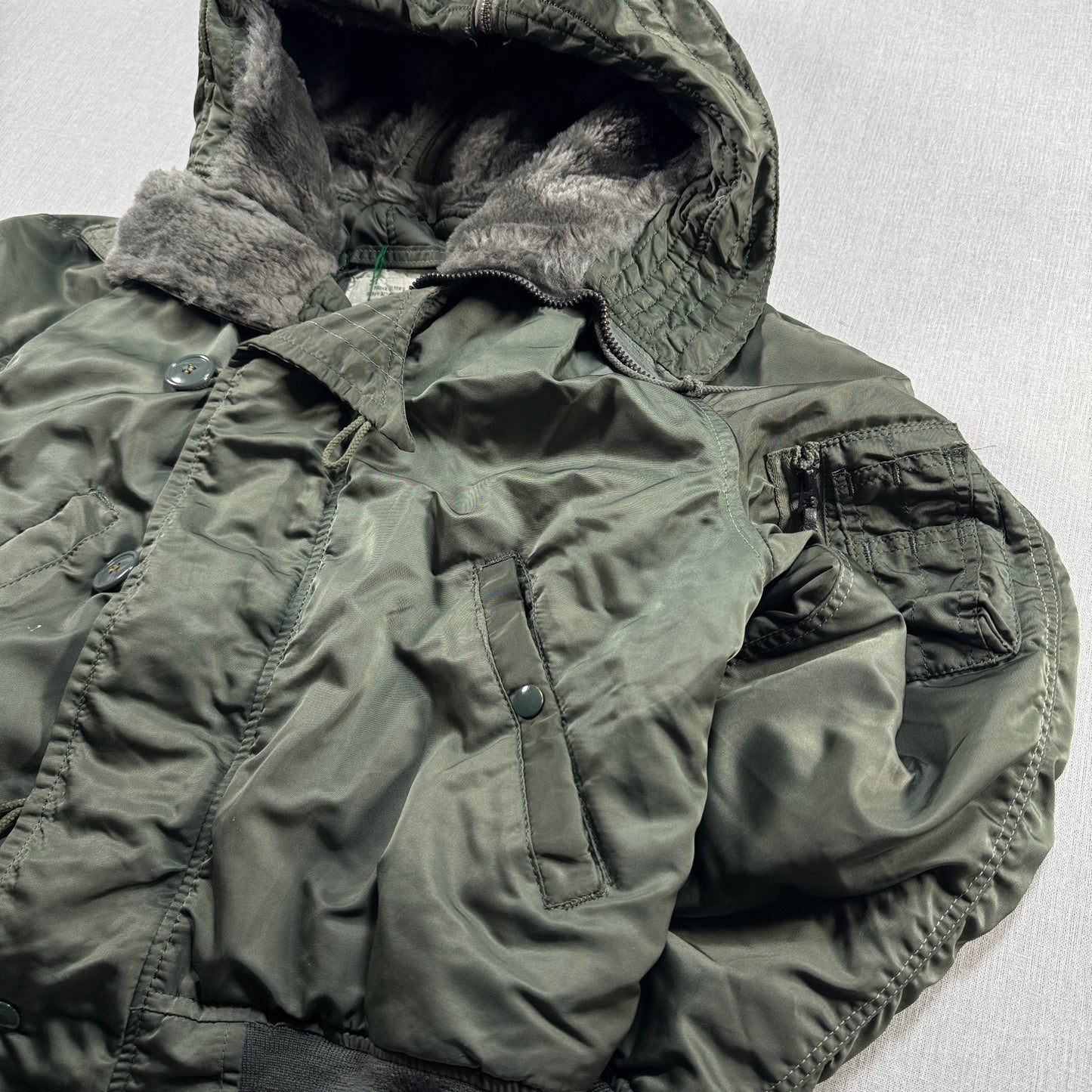 80s 米軍実物 アルファ N-2B フライトジャケット USA製 カーキ SCOVILL ja-u-2505-059