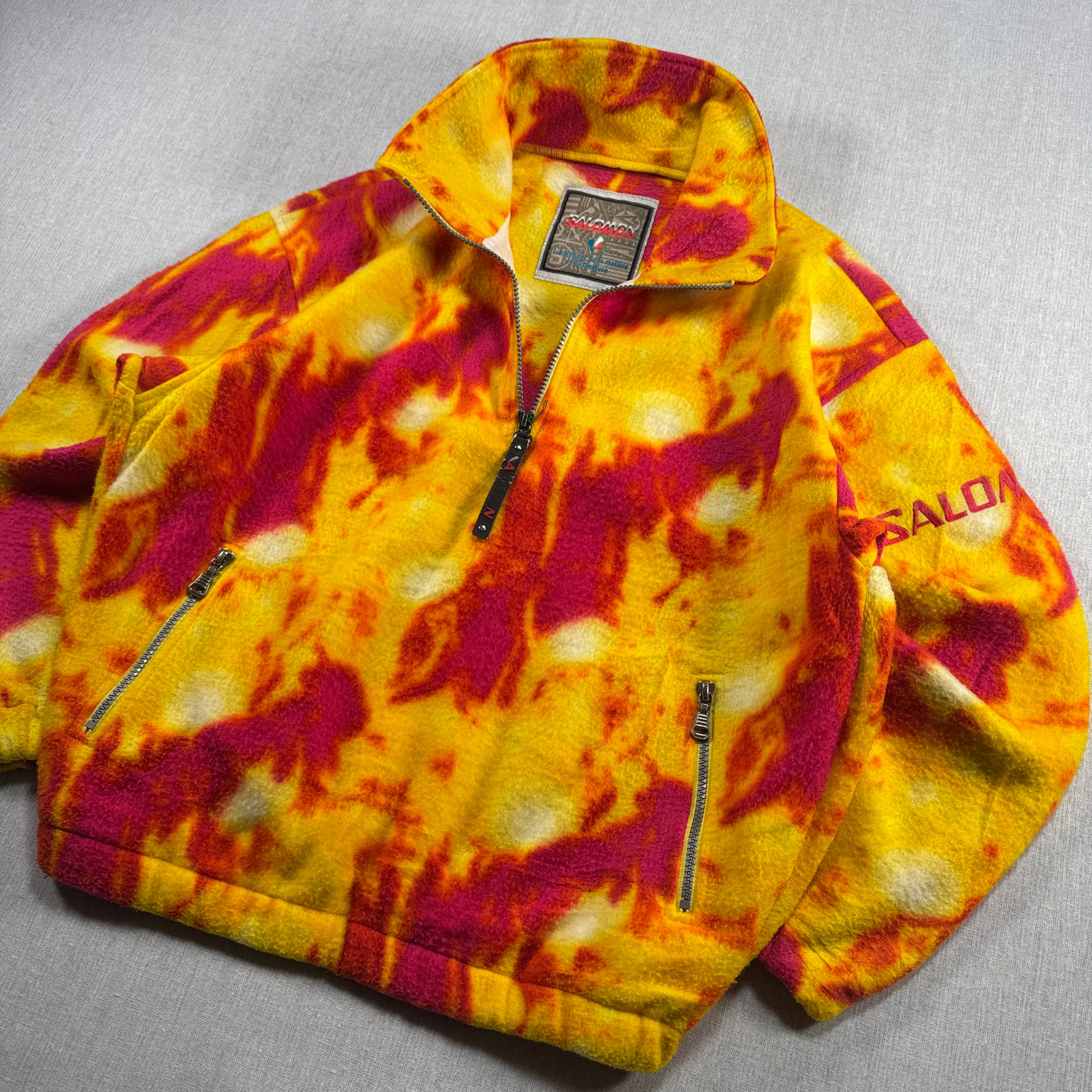 90s salomon サロモン フリース ハーフジップ ビンテージ 黄 赤 ja-u