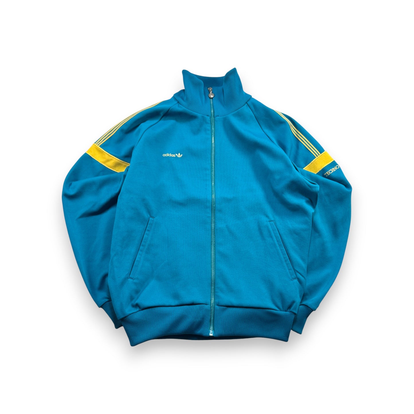 80s アディダス adidas トラックジャケット ターコイズ イエロー L 西ドイツ製 ad-u-2505-060