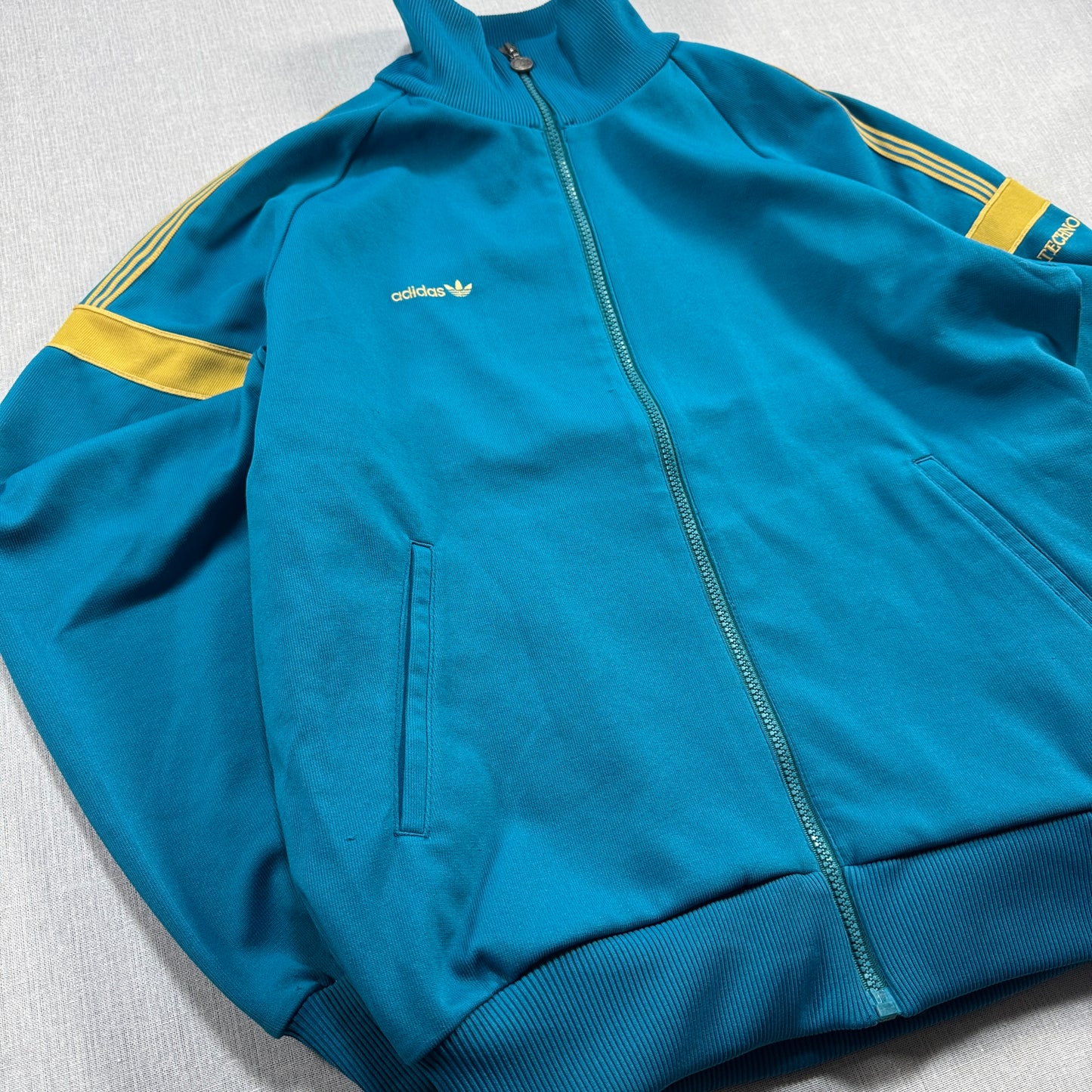 80s アディダス adidas トラックジャケット ターコイズ イエロー L 西ドイツ製 ad-u-2505-060