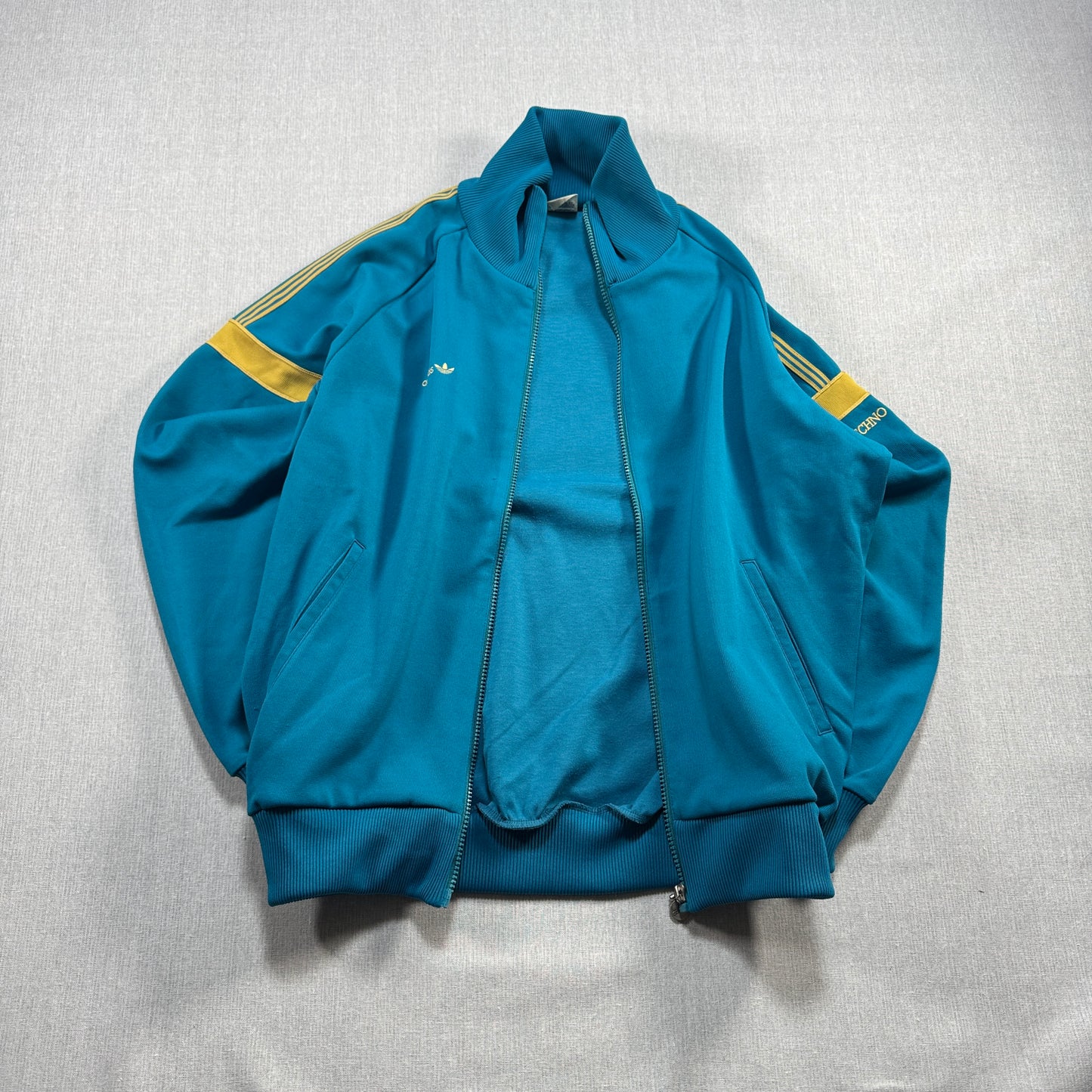 80s アディダス adidas トラックジャケット ターコイズ イエロー L 西ドイツ製 ad-u-2505-060