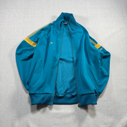 80s アディダス adidas トラックジャケット ターコイズ イエロー L 西ドイツ製 ad-u-2505-060