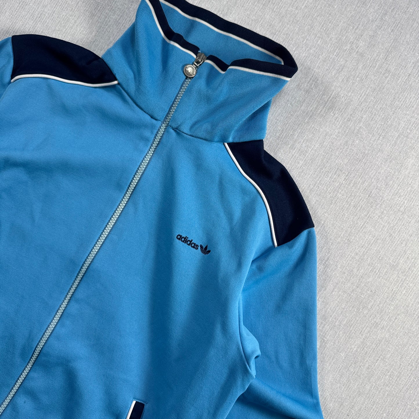 70s アディダス adidas トラックジャケット 水色 L 西ドイツ製 ad-u-2505-045