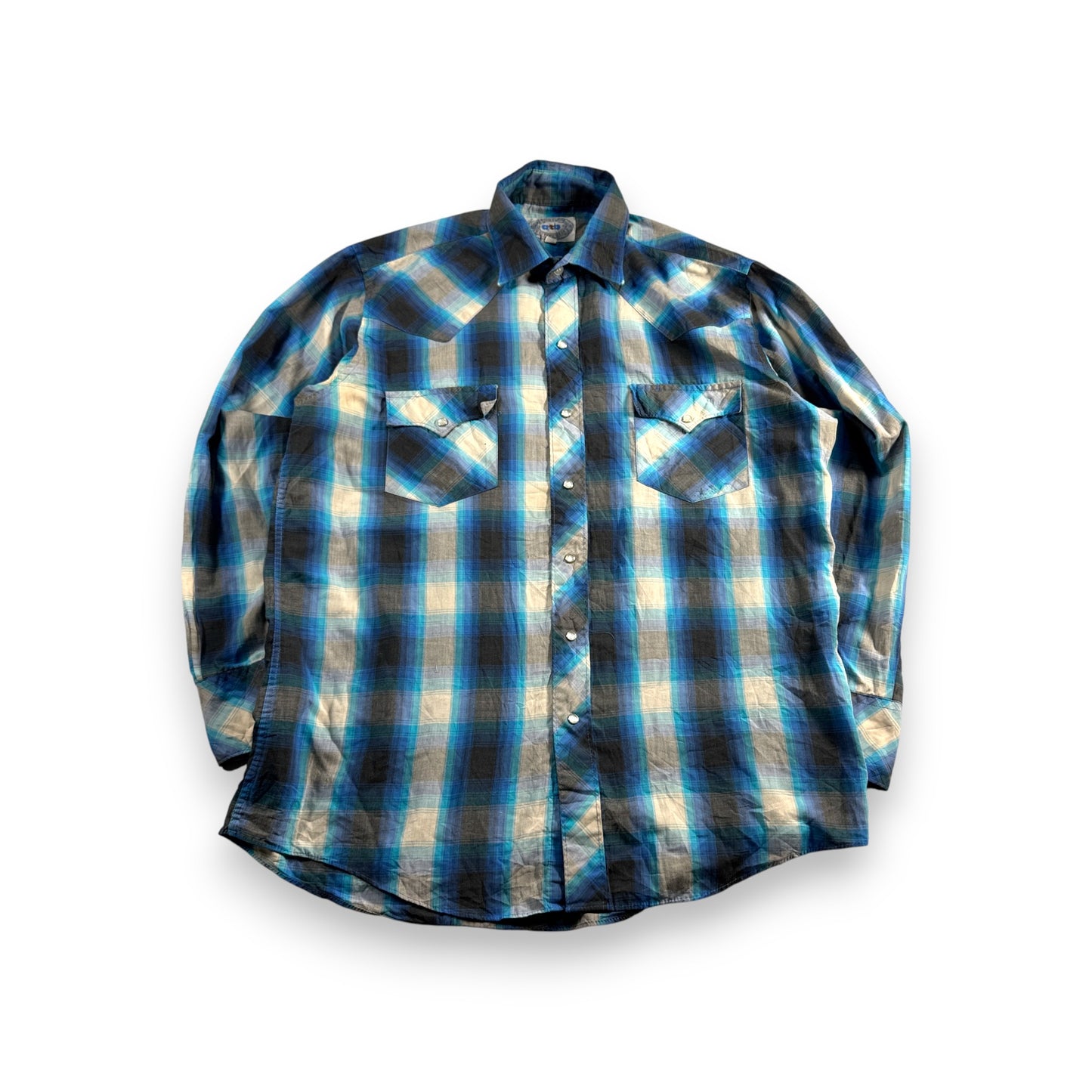 ビンテージ チェックシャツ オンブレ 青 長袖シャツ ja-u-2505-042