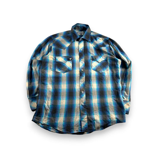 ビンテージ チェックシャツ オンブレ 青 長袖シャツ ja-u-2505-042
