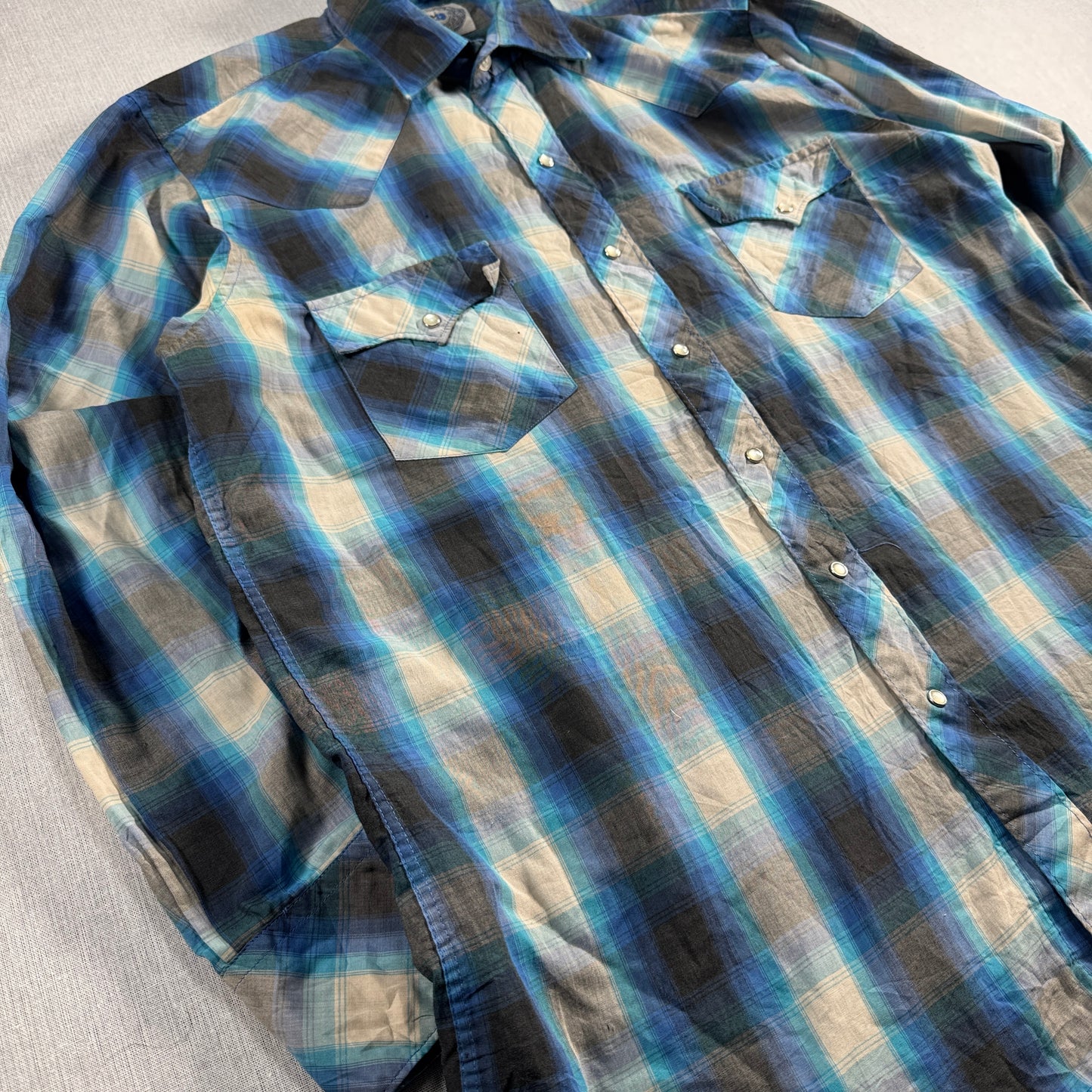 ビンテージ チェックシャツ オンブレ 青 長袖シャツ ja-u-2505-042