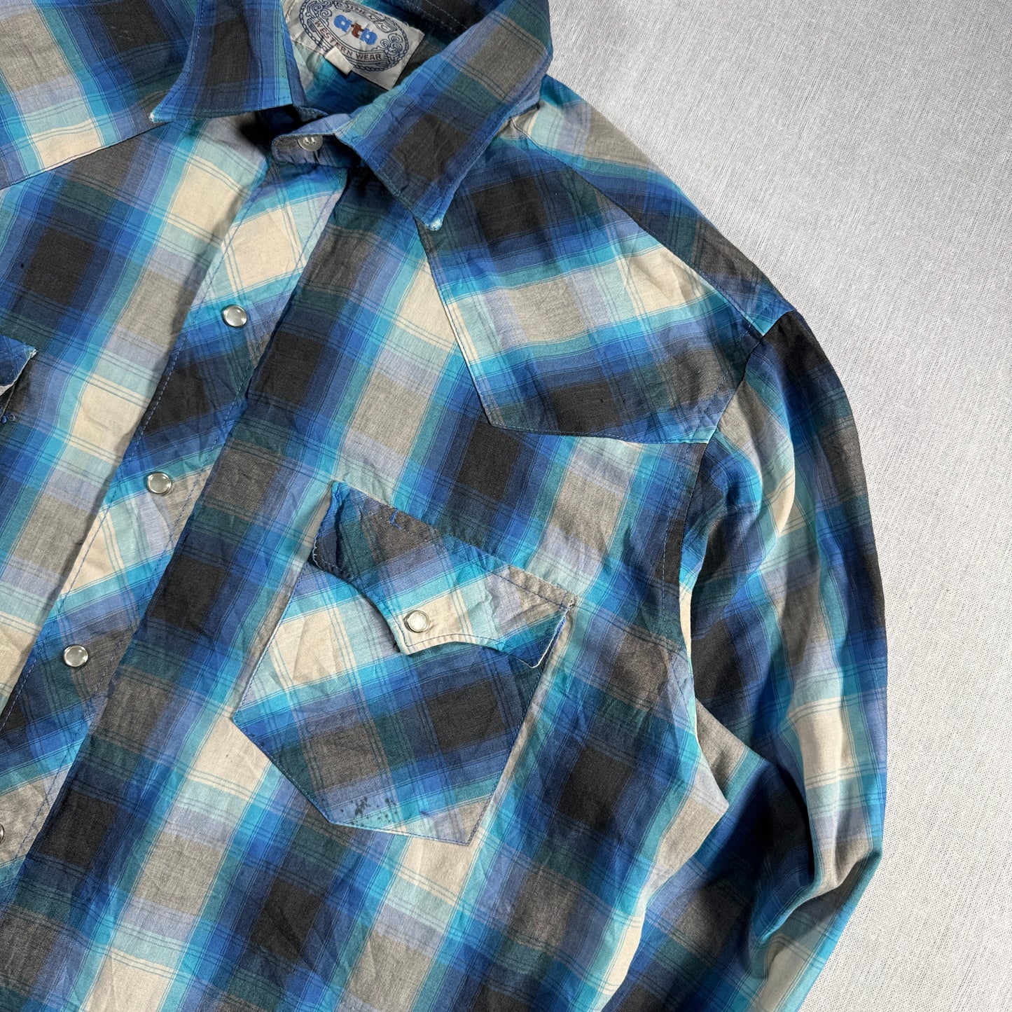 ビンテージ チェックシャツ オンブレ 青 長袖シャツ ja-u-2505-042