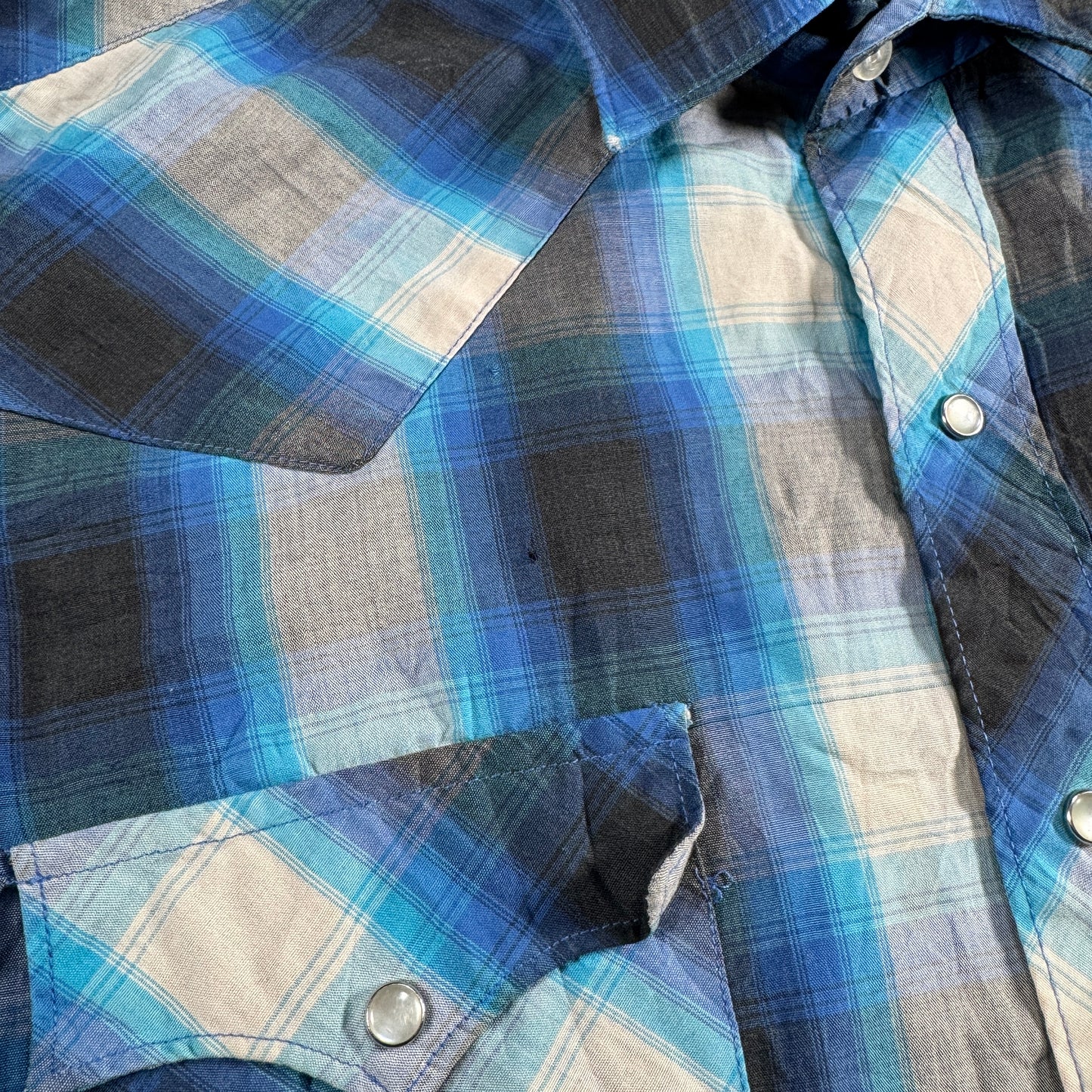 ビンテージ チェックシャツ オンブレ 青 長袖シャツ ja-u-2505-042