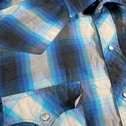 ビンテージ チェックシャツ オンブレ 青 長袖シャツ ja-u-2505-042