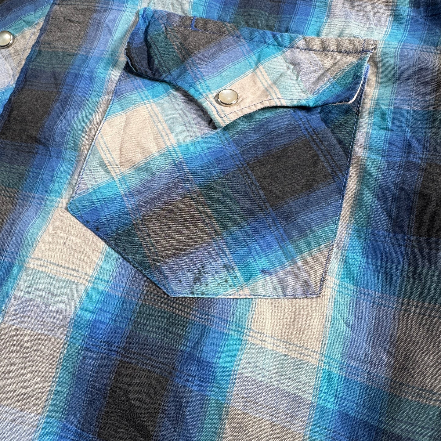 ビンテージ チェックシャツ オンブレ 青 長袖シャツ ja-u-2505-042