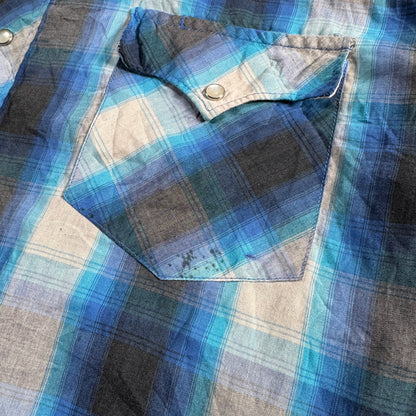 ビンテージ チェックシャツ オンブレ 青 長袖シャツ ja-u-2505-042