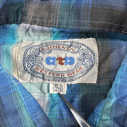 ビンテージ チェックシャツ オンブレ 青 長袖シャツ ja-u-2505-042