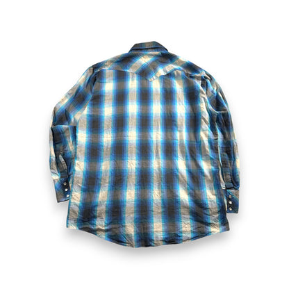 ビンテージ チェックシャツ オンブレ 青 長袖シャツ ja-u-2505-042
