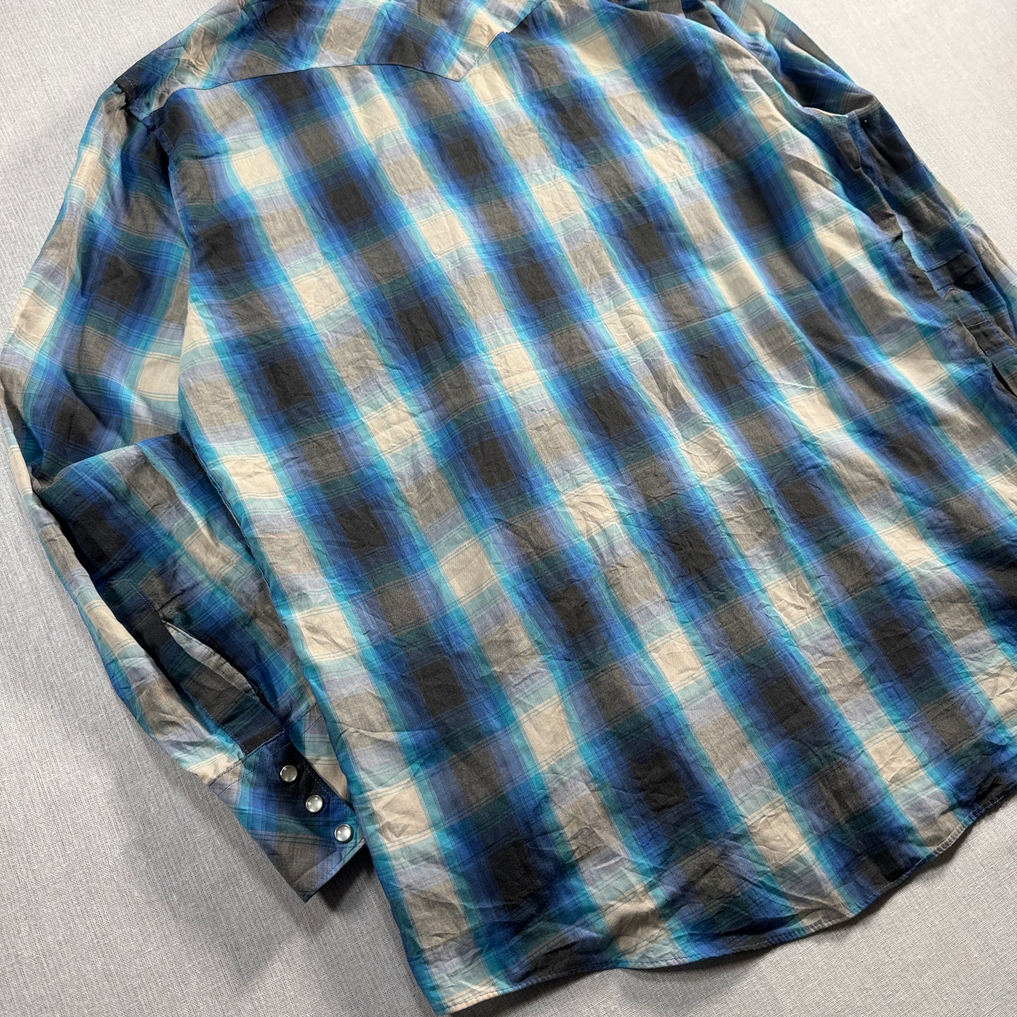 ビンテージ チェックシャツ オンブレ 青 長袖シャツ ja-u-2505-042