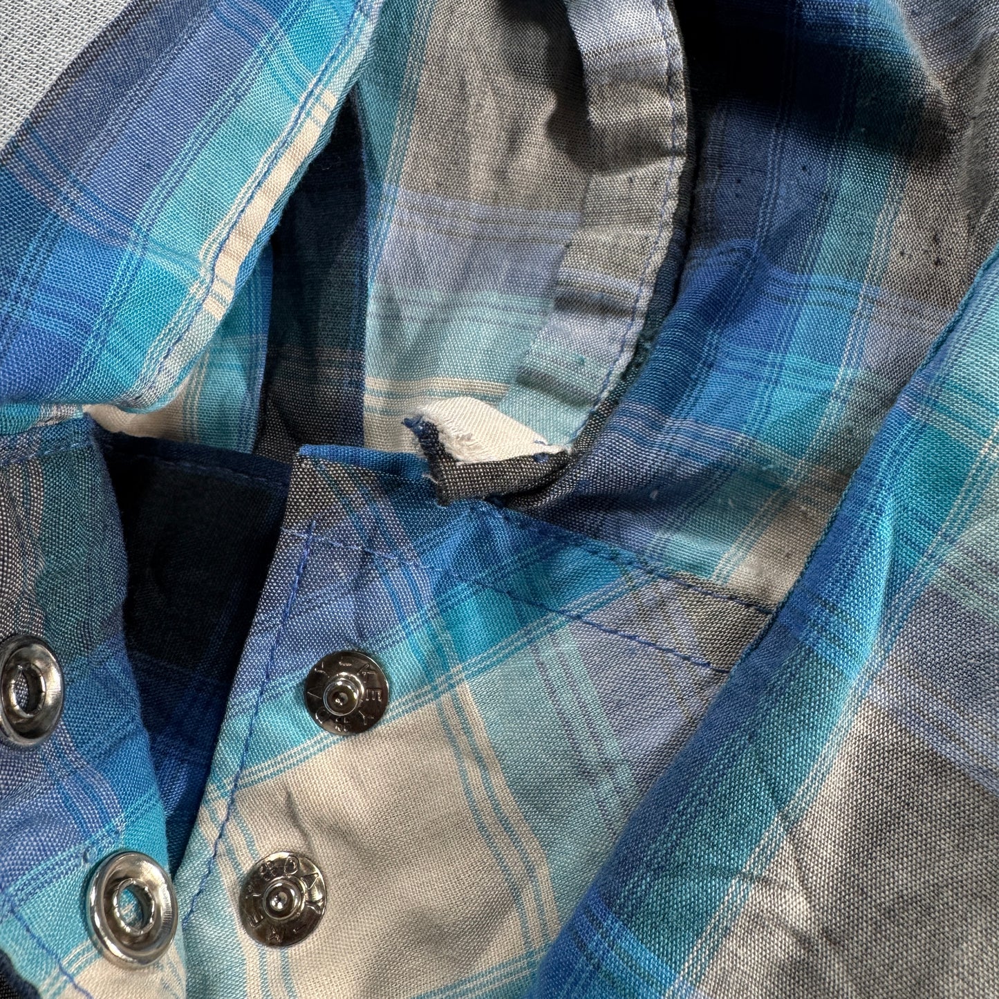 ビンテージ チェックシャツ オンブレ 青 長袖シャツ ja-u-2505-042
