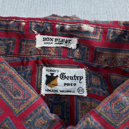 70s PENNEY’S GENTRY 長袖タグ 総柄 赤 ペイズリー ja-u-2505-039