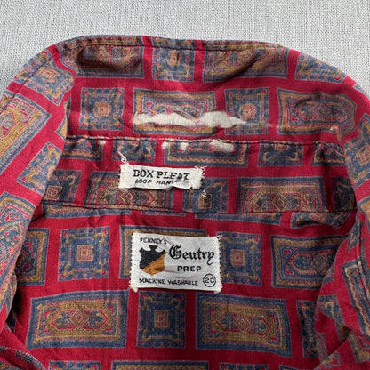 70s PENNEY’S GENTRY 長袖タグ 総柄 赤 ペイズリー ja-u-2505-039
