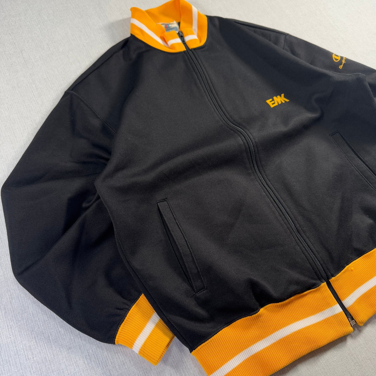90s チャンピオン トラックジャケット 黒 黄色 ジャージ M ja-u-2505-008