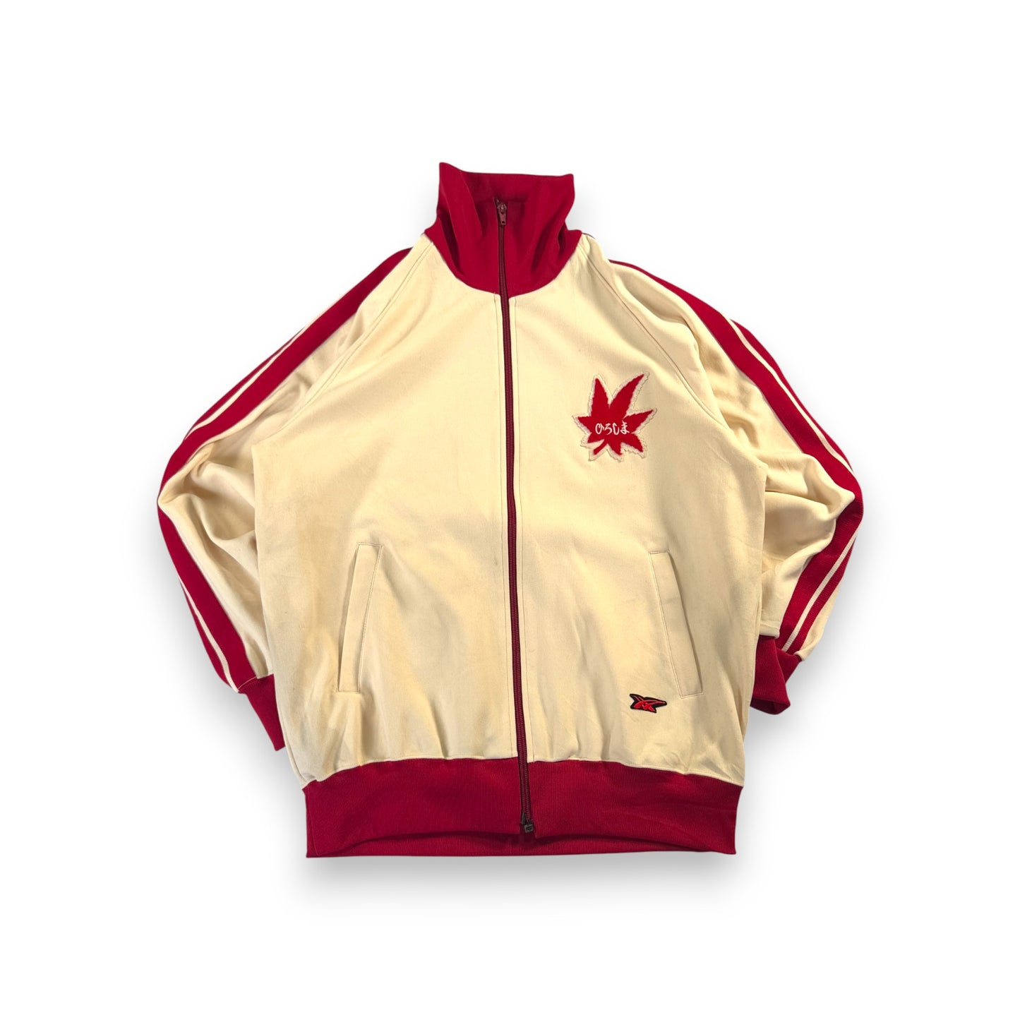 80s 90s アシックス トラックジャケット ビンテージ ベージュ 赤 ja-u-2505-006