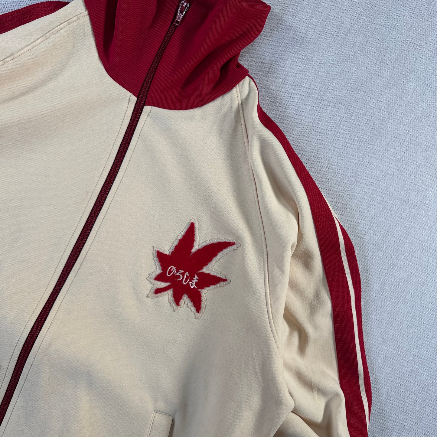 80s 90s アシックス トラックジャケット ビンテージ ベージュ 赤 ja-u-2505-006