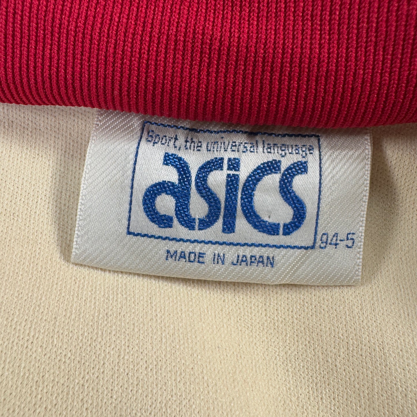 80s 90s アシックス トラックジャケット ビンテージ ベージュ 赤 ja-u-2505-006
