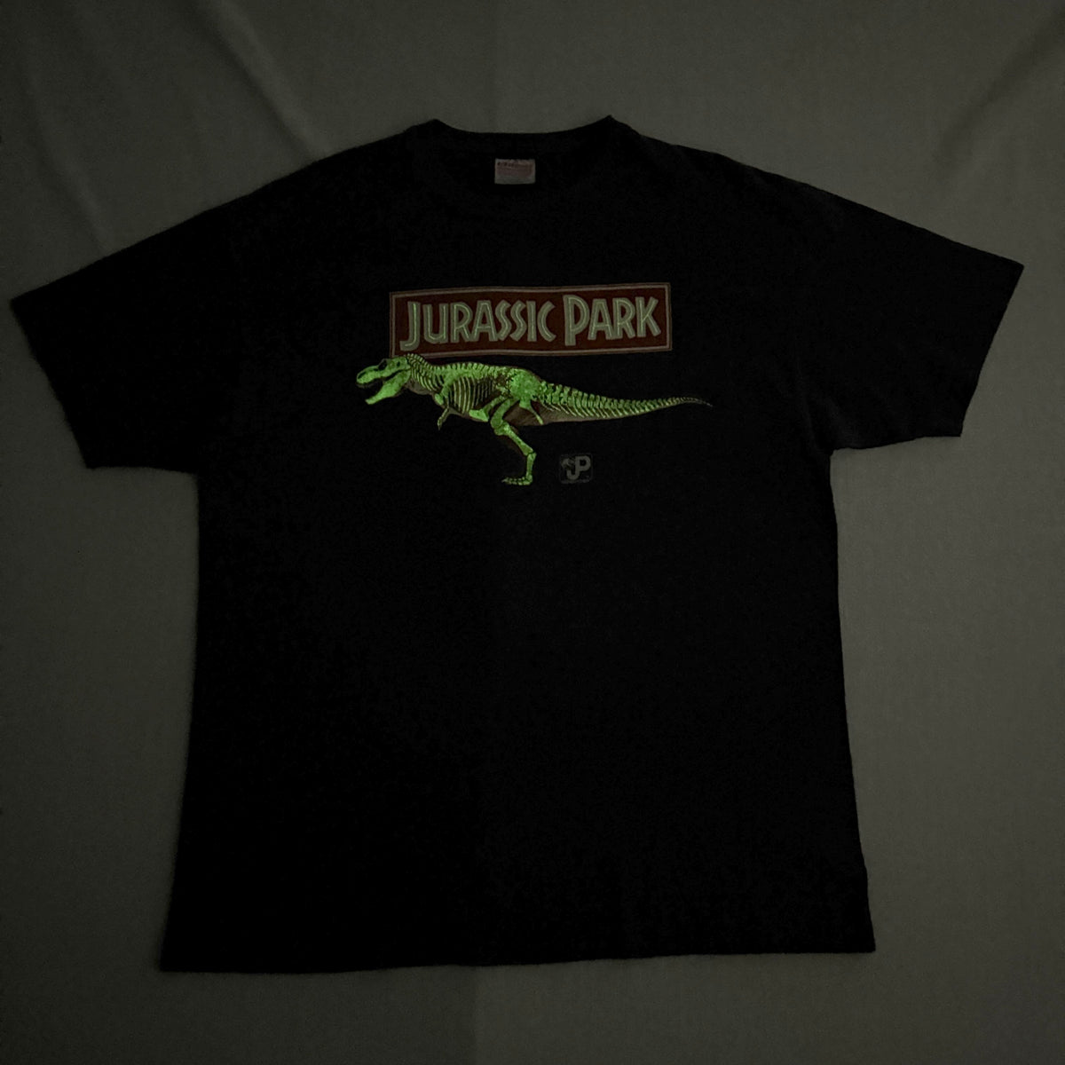 90s ジュラシックパーク 蓄光 映画T Tシャツ Jurassic Park USA製 XL シングルステッチ m-x-2505-035