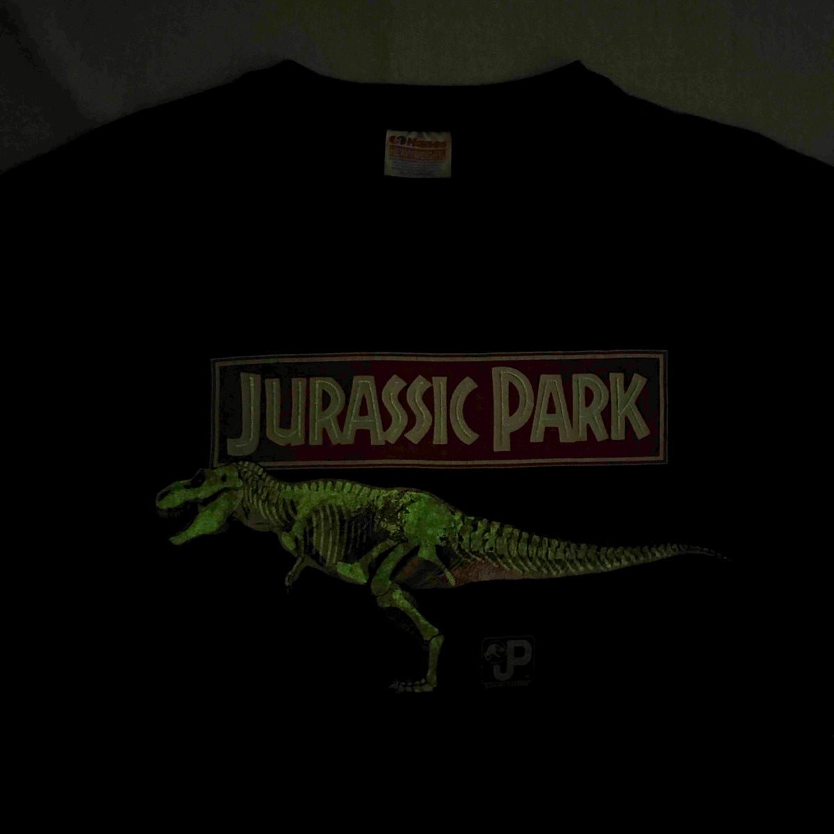 90s ジュラシックパーク 蓄光 映画T Tシャツ Jurassic Park USA製 XL シングルステッチ m-x-2505-035