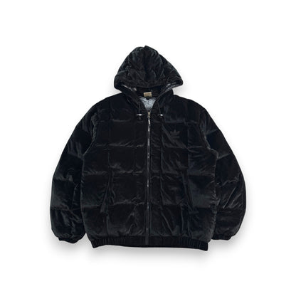 90s adidas アディダス ベロア ダウンジャケット ブラック 銀タグ L ja-2603-020