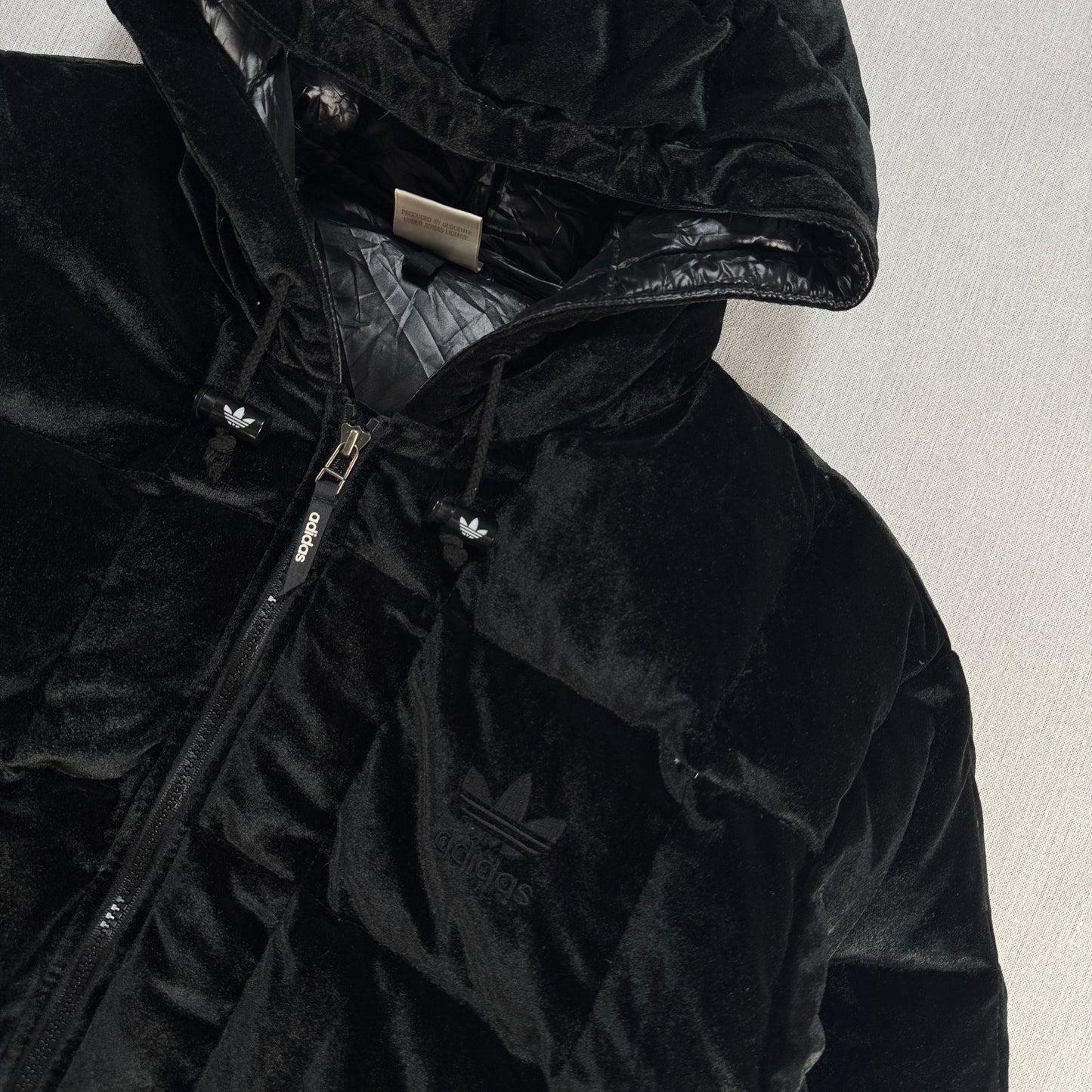 90s adidas アディダス ベロア ダウンジャケット ブラック 銀タグ L ja-2603-020