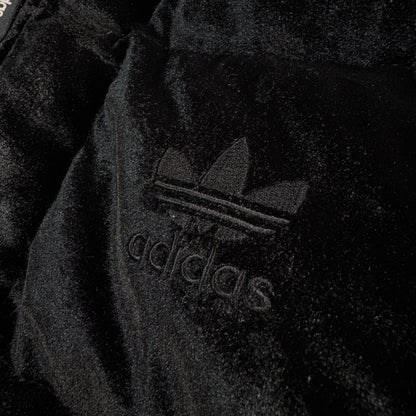 90s adidas アディダス ベロア ダウンジャケット ブラック 銀タグ L ja-2603-020