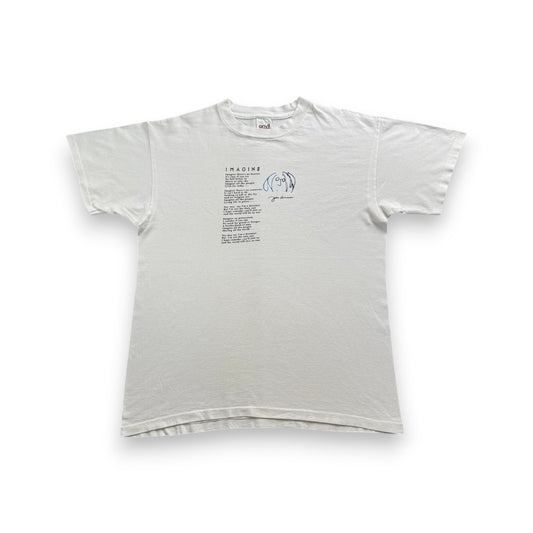90s ジョンレノン IMAGINE JOHN LENNON Tシャツ イマジン the beatles ビートルズ 白 USA製 歌詞 anvil L シングルステッチ バンドT ba-t-2505-011