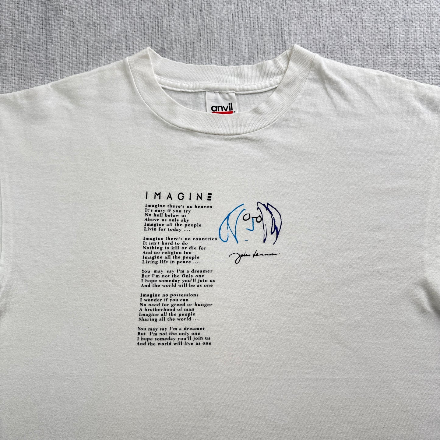 90s ジョンレノン IMAGINE JOHN LENNON Tシャツ イマジン the beatles ビートルズ 白 USA製 歌詞 anvil L シングルステッチ バンドT ba-t-2505-011