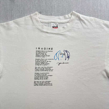 90s ジョンレノン IMAGINE JOHN LENNON Tシャツ イマジン the beatles ビートルズ 白 USA製 歌詞 anvil L シングルステッチ バンドT ba-t-2505-011