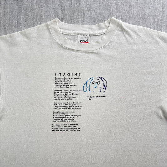 90s ジョンレノン IMAGINE JOHN LENNON Tシャツ イマジン the beatles ビートルズ 白 USA製 歌詞 anvil L シングルステッチ バンドT ba-t-2505-011