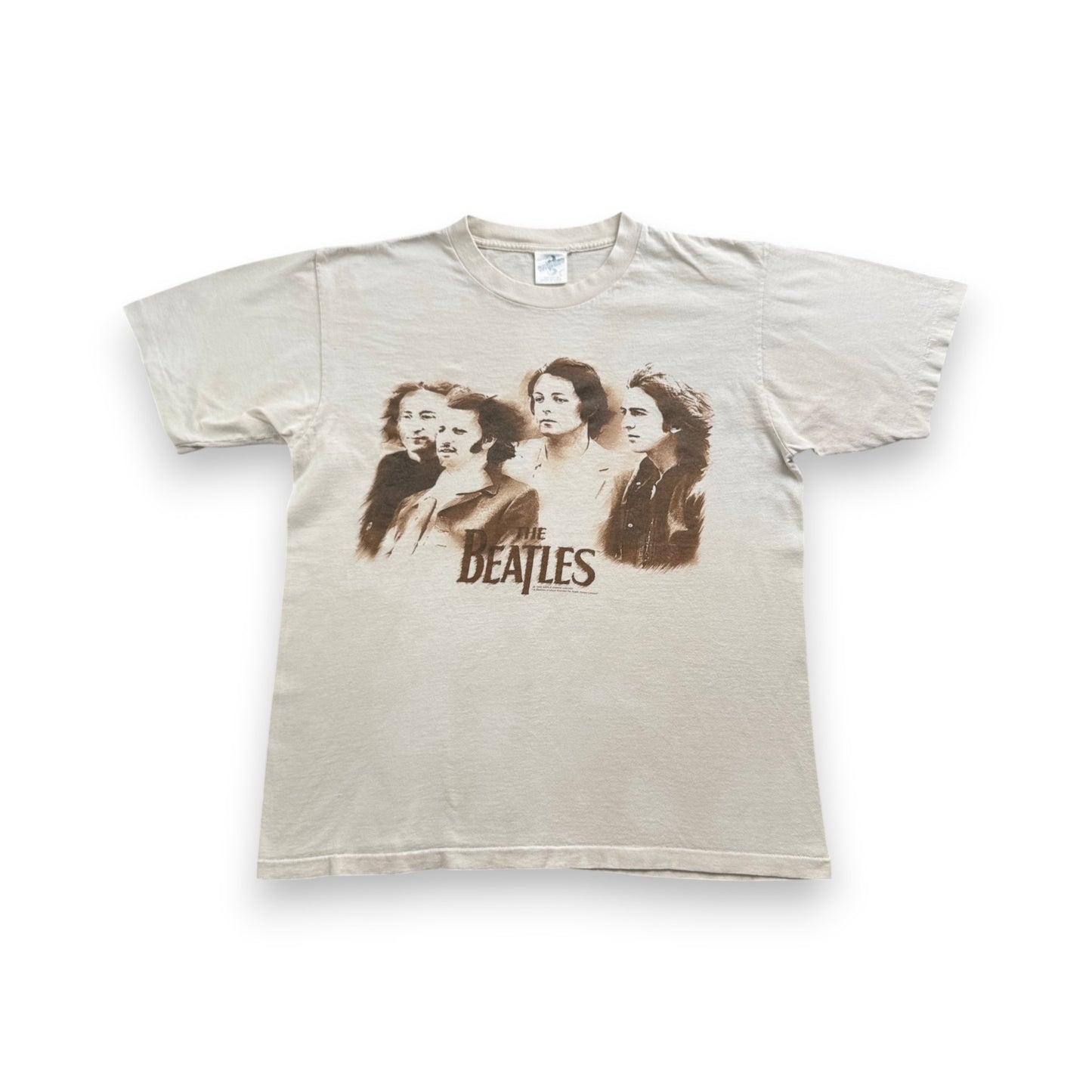90s ビートルズ The beatles バンドT Tシャツ USA製 L ベージュ ブラウン ジョンレノン CRONIES ba-t-2505-024