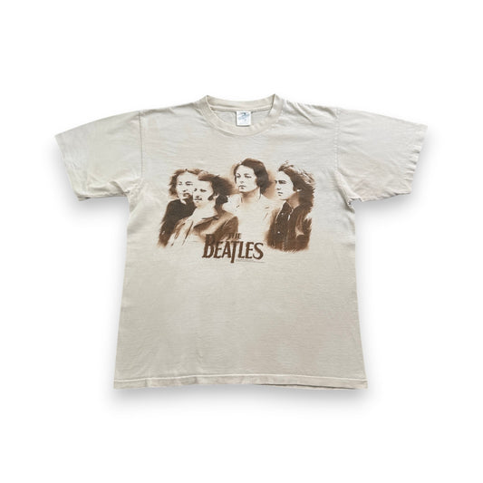 90s ビートルズ The beatles バンドT Tシャツ USA製 L ベージュ ブラウン ジョンレノン CRONIES ba-t-2505-024