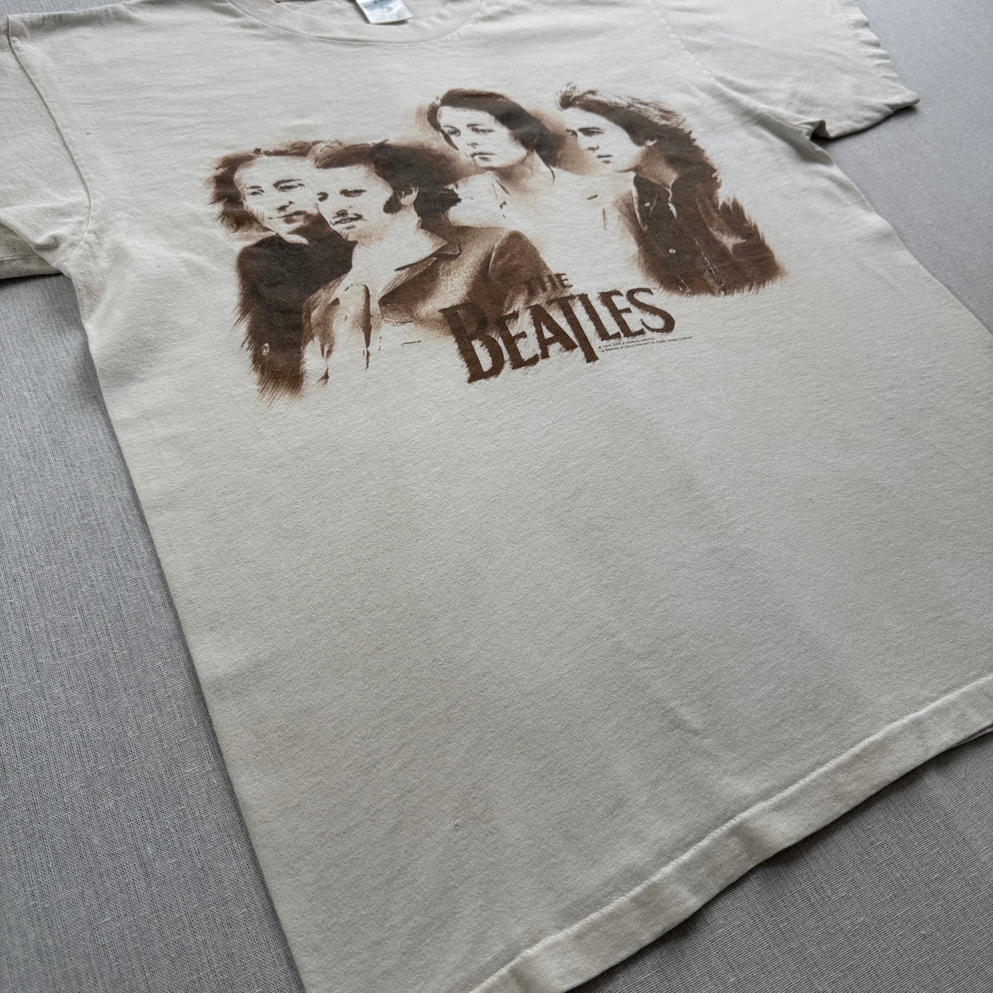 90s ビートルズ The beatles バンドT Tシャツ USA製 L ベージュ ブラウン ジョンレノン CRONIES ba-t-2505-024