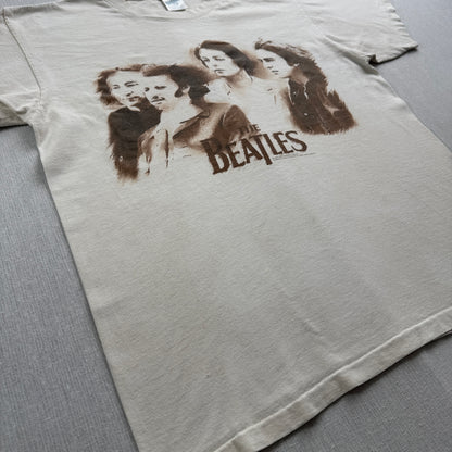 90s ビートルズ The beatles バンドT Tシャツ USA製 L ベージュ ブラウン ジョンレノン CRONIES ba-t-2505-024