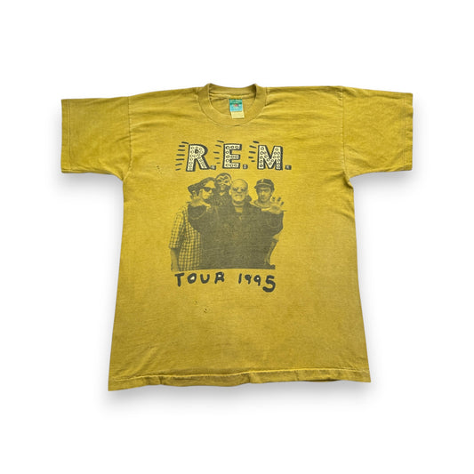 90s R.E.M 1995 REM バンドT Tシャツ パンク オルタナ ロック マスタード シングルステッチ ツアー TOUR ba-t-2505-031