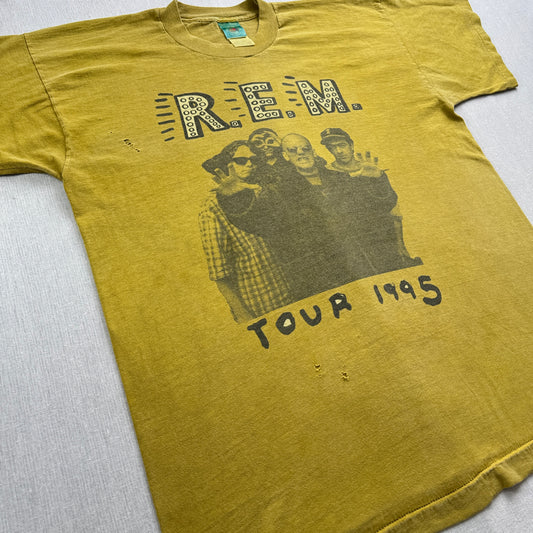 90s R.E.M 1995 REM バンドT Tシャツ パンク オルタナ ロック マスタード シングルステッチ ツアー TOUR ba-t-2505-031